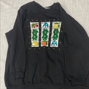 Black Crewneck Sweater with Retro Graphic Design